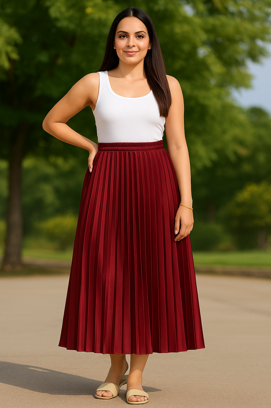 Midnight Luxe Satin Pleated Skirt