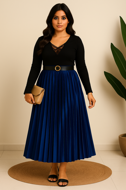 Midnight Luxe Satin Pleated Skirt